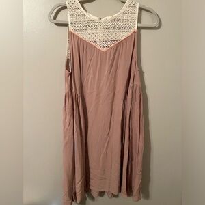 Sleeveless Dusty Rose Lace Yoke Sundress